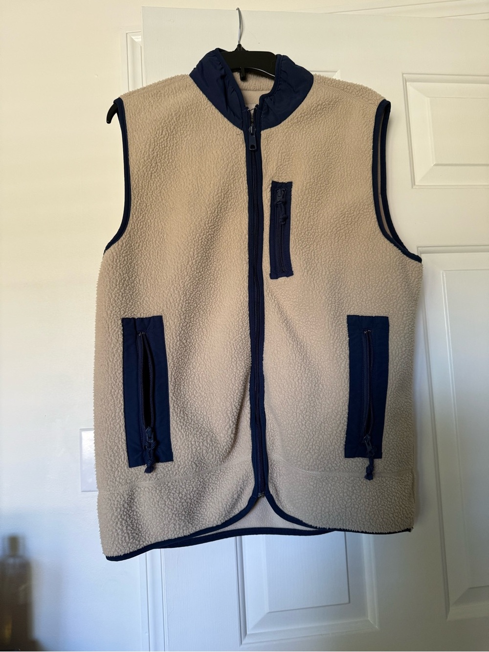 St. John's Bay Cream Fleece Vest with Navy Trim